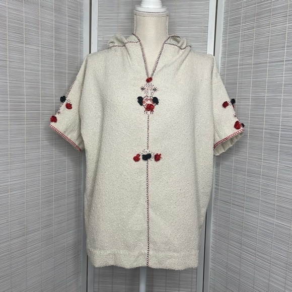 Isabel Marant Étoile Short Sleeve Poncho Top Cream Red Black Size XL - Picture 1 of 10